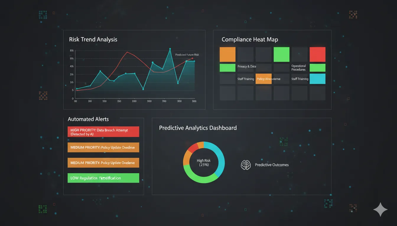 Automated risk monitoring system with trend analysis charts, alert notifications, and preventive action recommendations for NDIS compliance